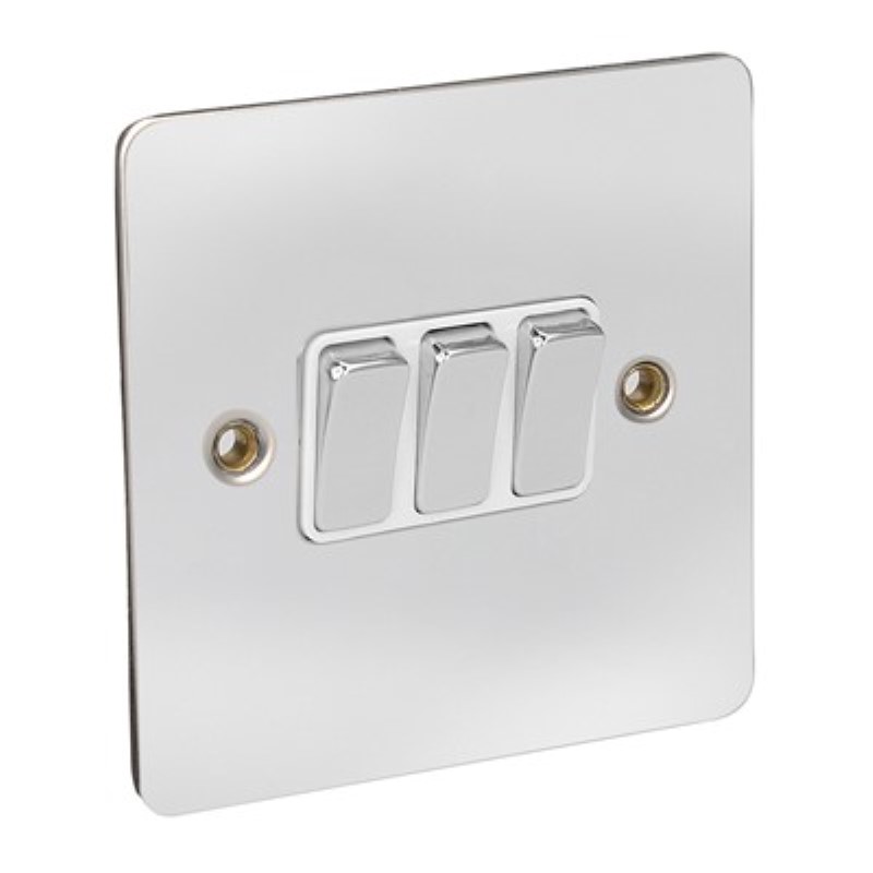 Flat Plate 10Amp 3 Gang 2 Way Switch *Chrome/White Insert ** - Click Image to Close